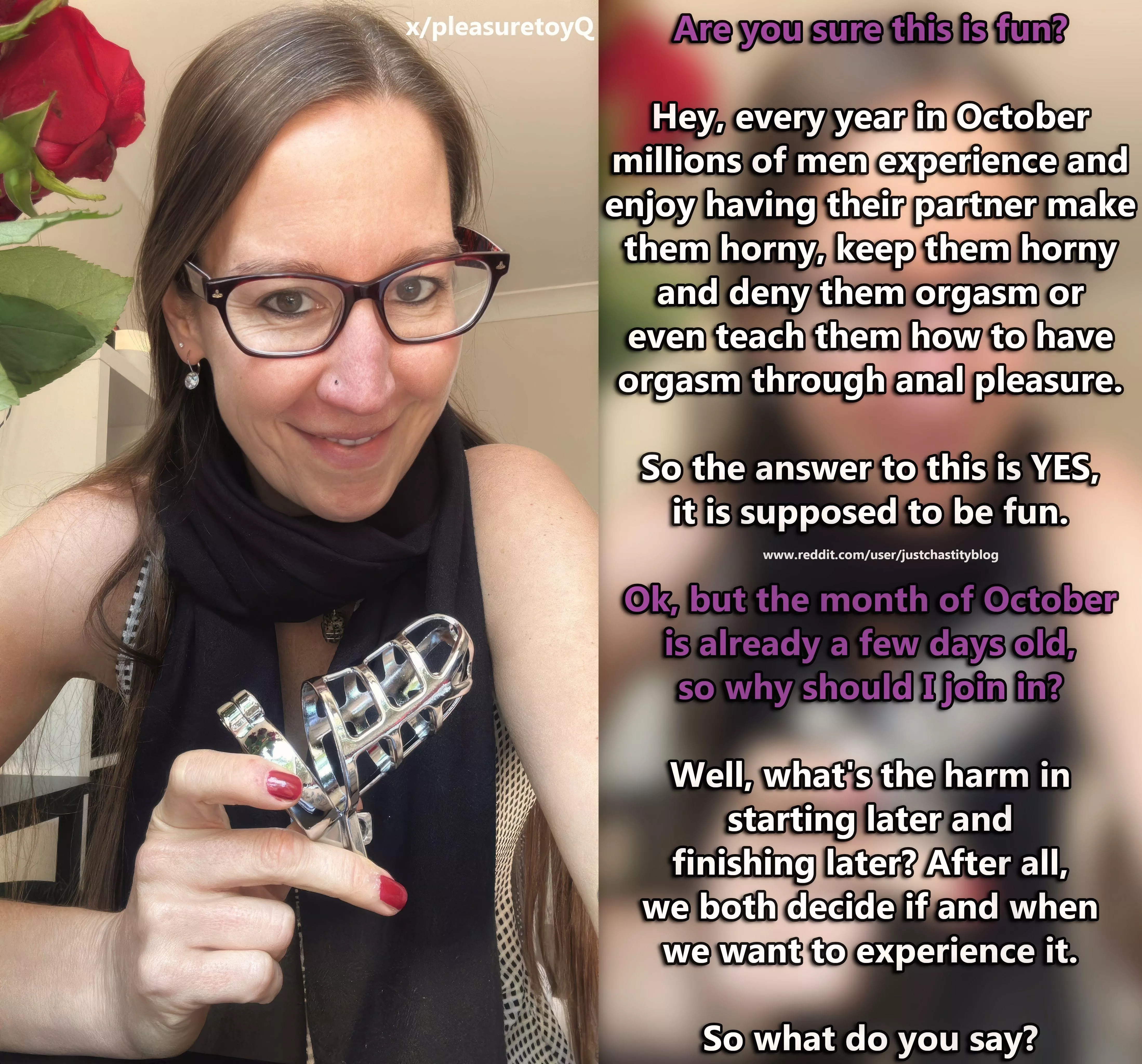 You missed the start. Your girlfriend is relaxed about it posted by justchastityblog