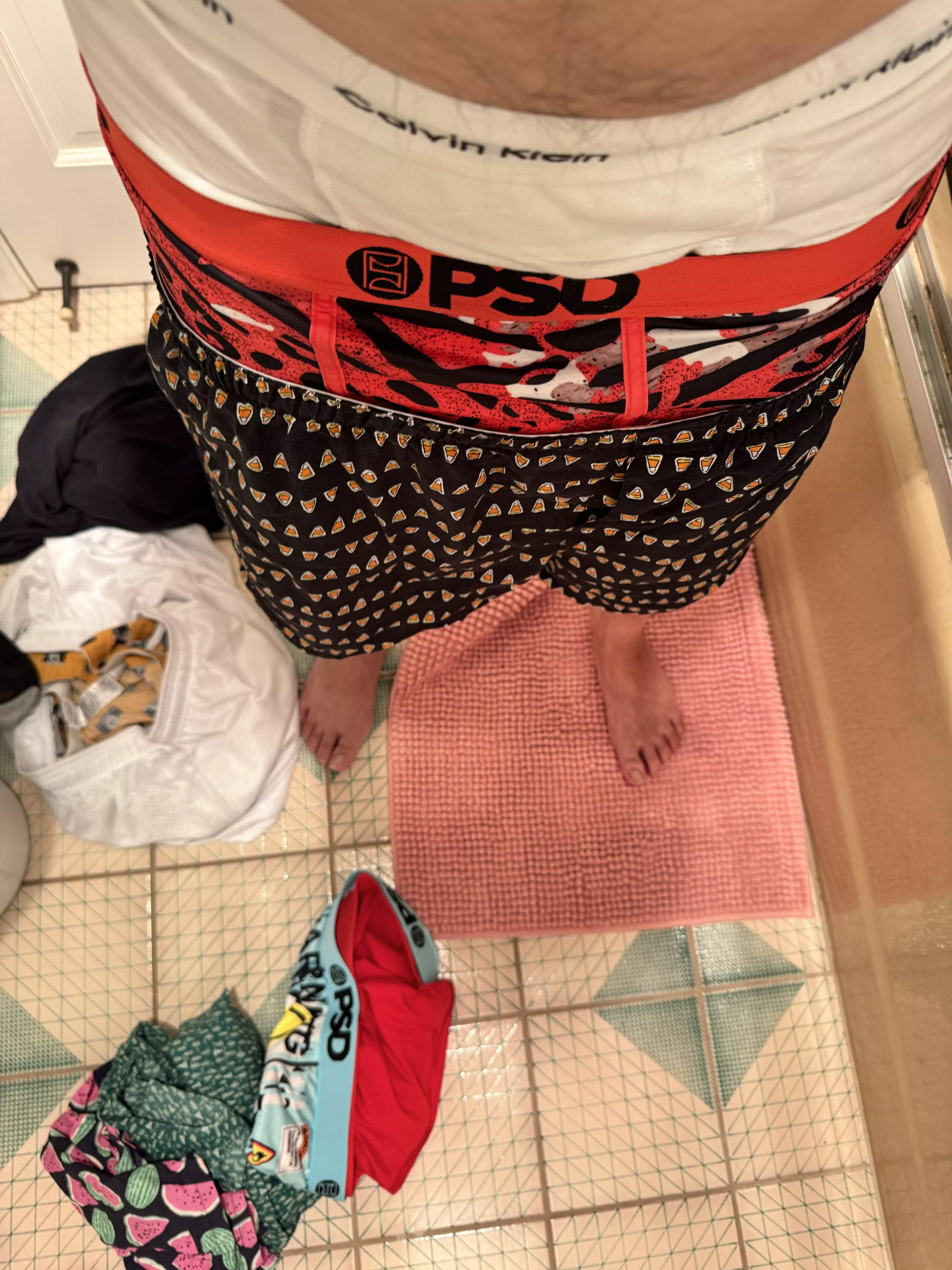Shower time after pissing in my white CKs, red PSD and black boxers posted by coinpusherking8888