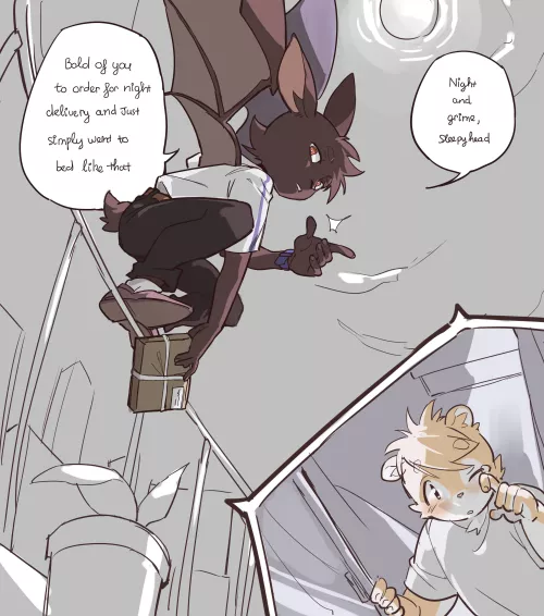 Imagine scheduling a delivery at 2 in the morning thinking it was just a joke from the website, but then they actually send a nocturnal shipper. (art by me) by ContaneShoko