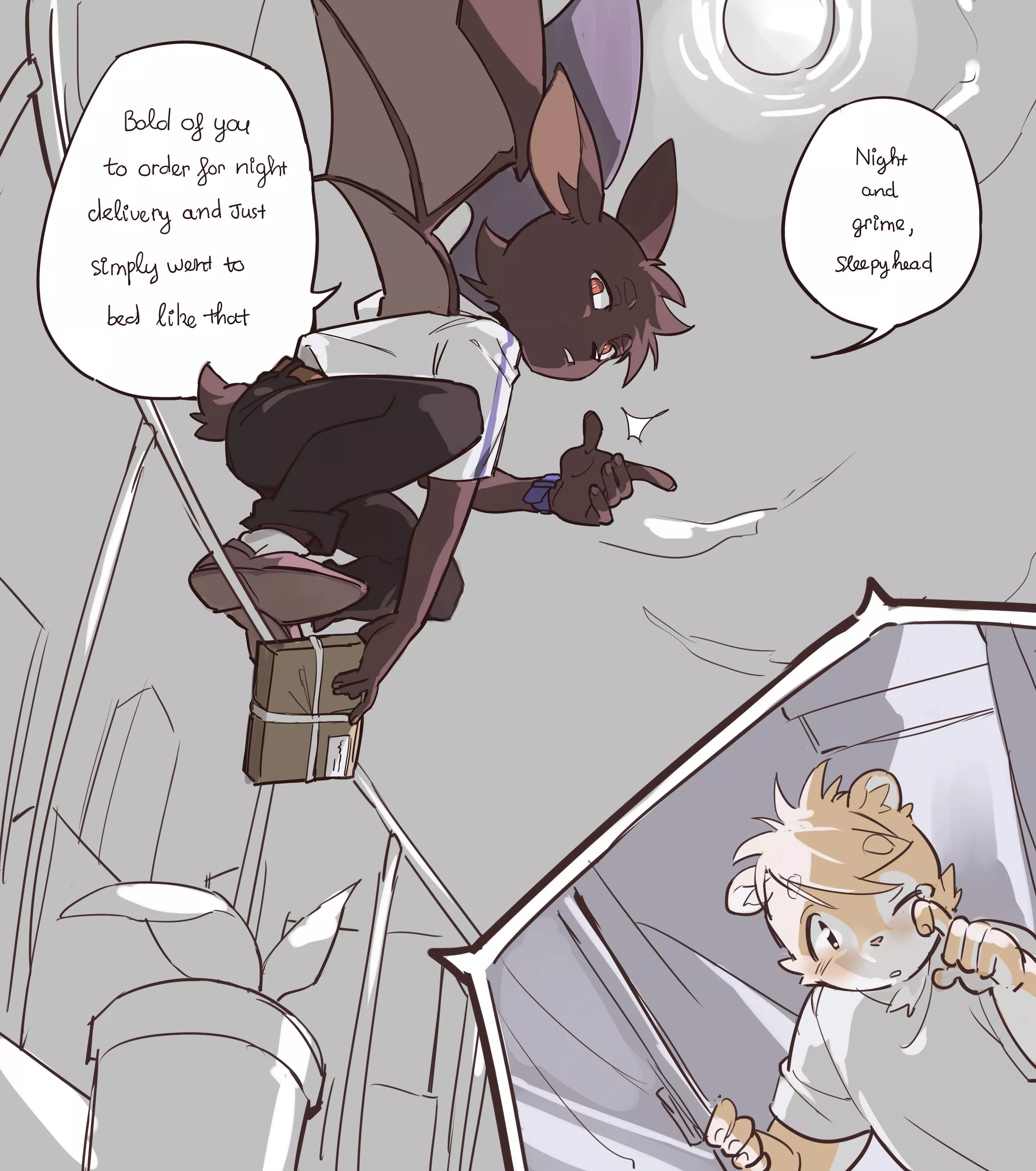 Imagine scheduling a delivery at 2 in the morning thinking it was just a joke from the website, but then they actually send a nocturnal shipper. (art by me) posted by ContaneShoko