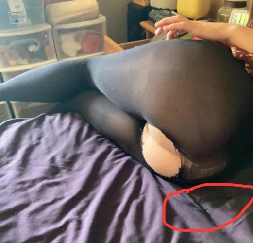 Guess what that spot is on my bed. Ripped tights  by thenylonbandito