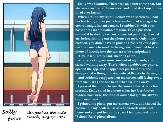 New caption! Remember the Date #magicaltransformation #illustrationtf #revenge #flattening #magiccamera #caption #photograph #machine #stuck #computerprogram #drawingtf #inanimatetransformation  by AskedForTheMid0129