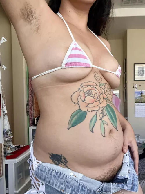 Tiny shorts, tiny bikini, big bush! by sweettealeaf