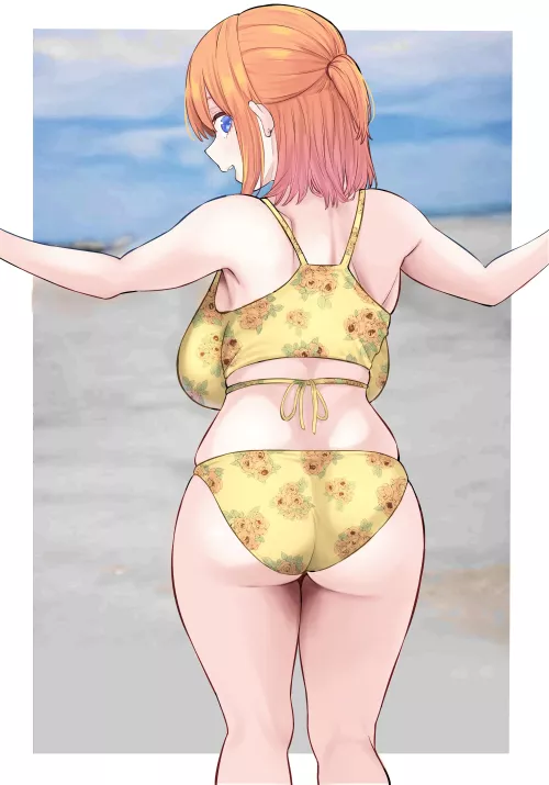 Yotsuba Enjoying The Beach In Her Floral Bikini (Quintessential Quintuplets) by Csxc