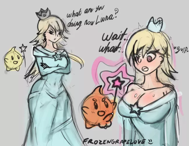 Rosalina falls victim to a mischievous Luna - Sketch (OC - I'm back from vacation baby) (FrozenGrapeLove) by frozen_grape_love