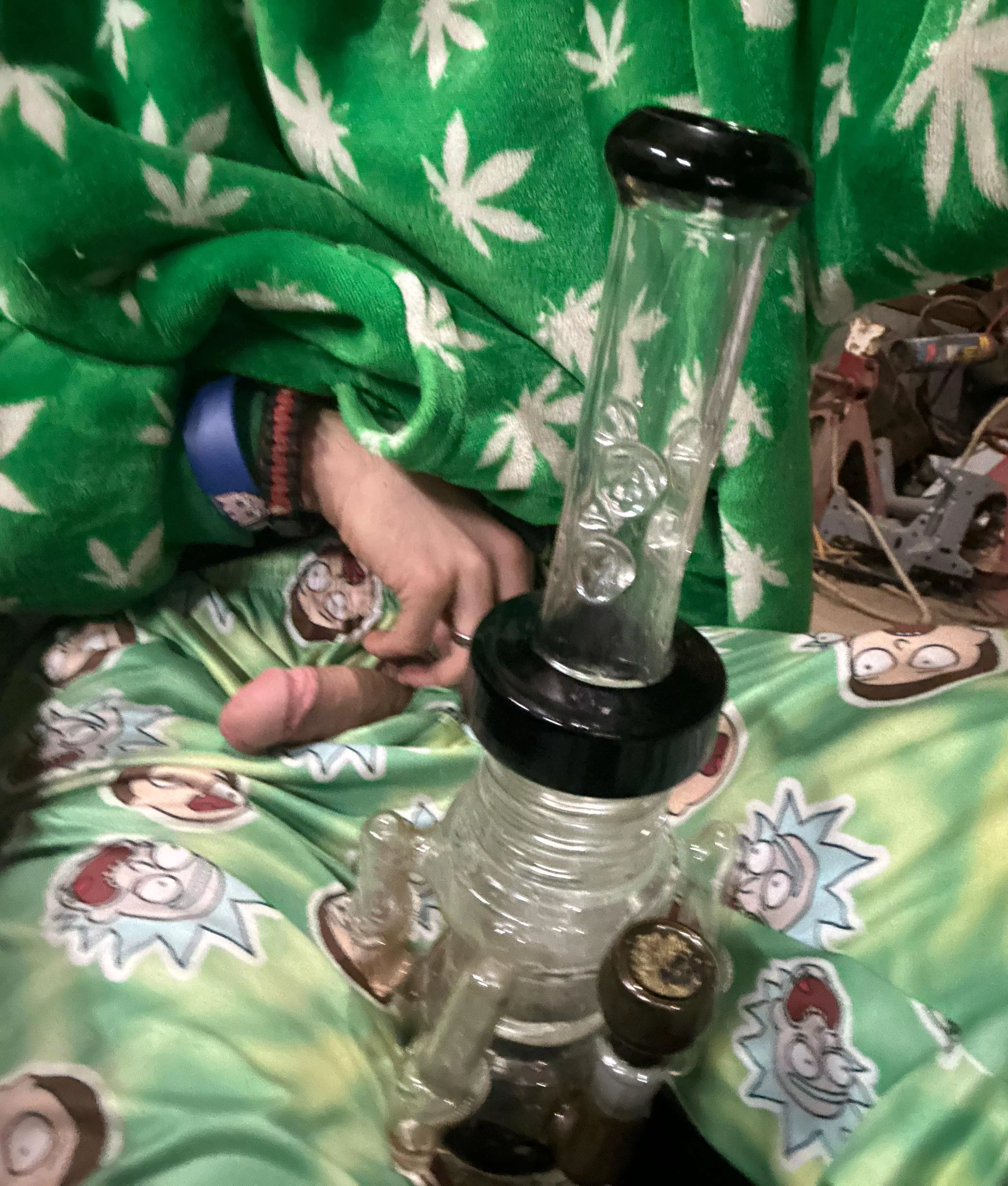 Smoking a few rips off the bong while someone wants to peek there head out heheh  posted by Relevant_Way3392