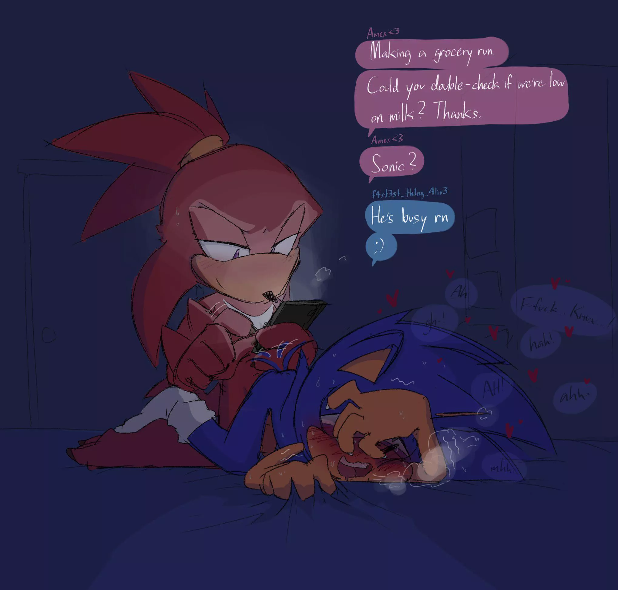Sonic and Knuckles are busy! (@too_toastyyy) posted by Post_It_Boy