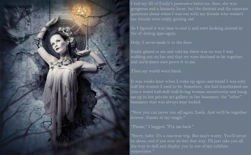 A Priceless Piece of Art(ist) #caption #dollification #dolltf, #inanimatetransformation #magicaltransformation #mannequin #statue #statuefication #stuck  by AskedForTheMid0129