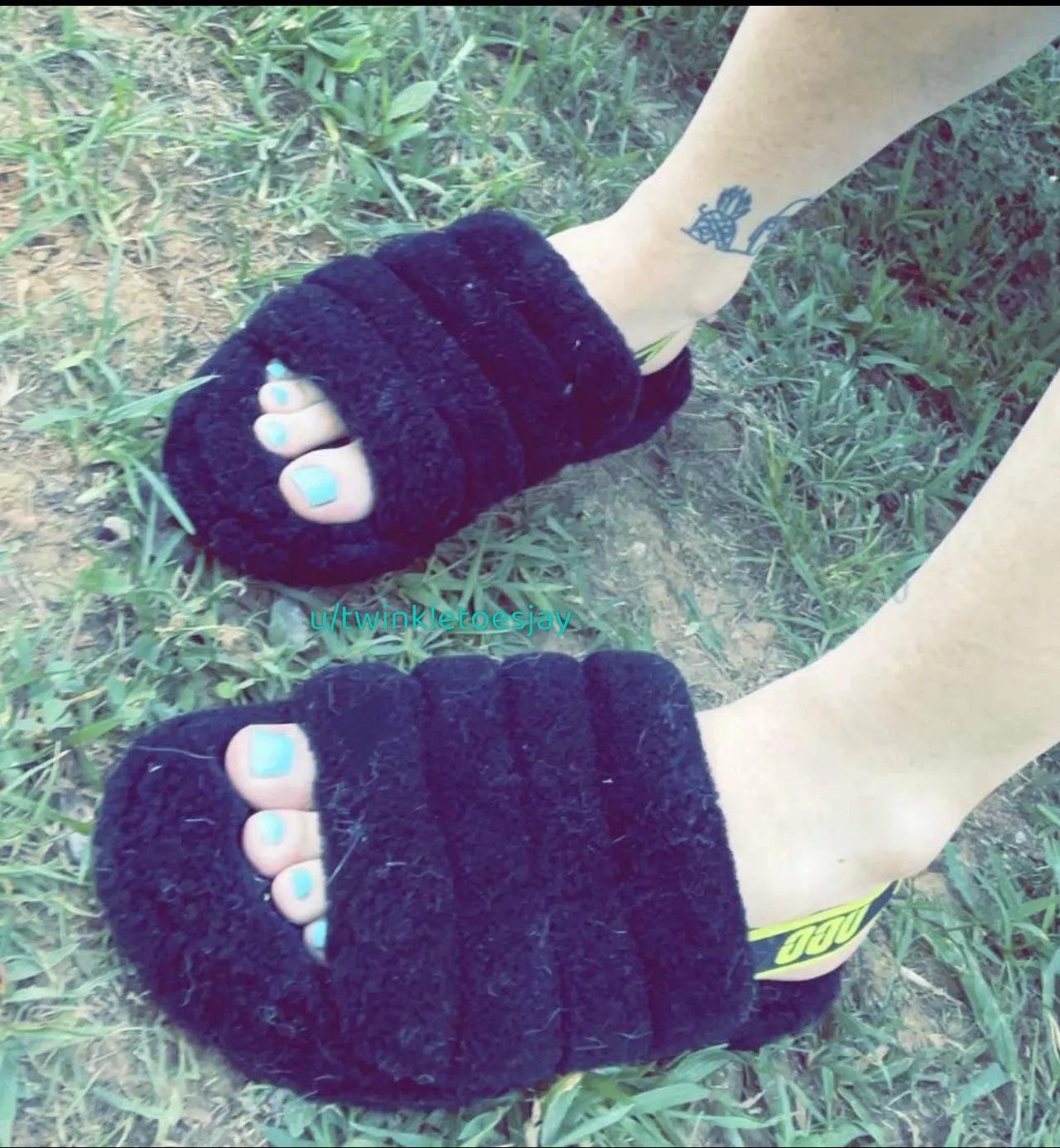 My cute blue toes, in some fluffy, comfy UGG slides 😍 posted by twinkletoesjay
