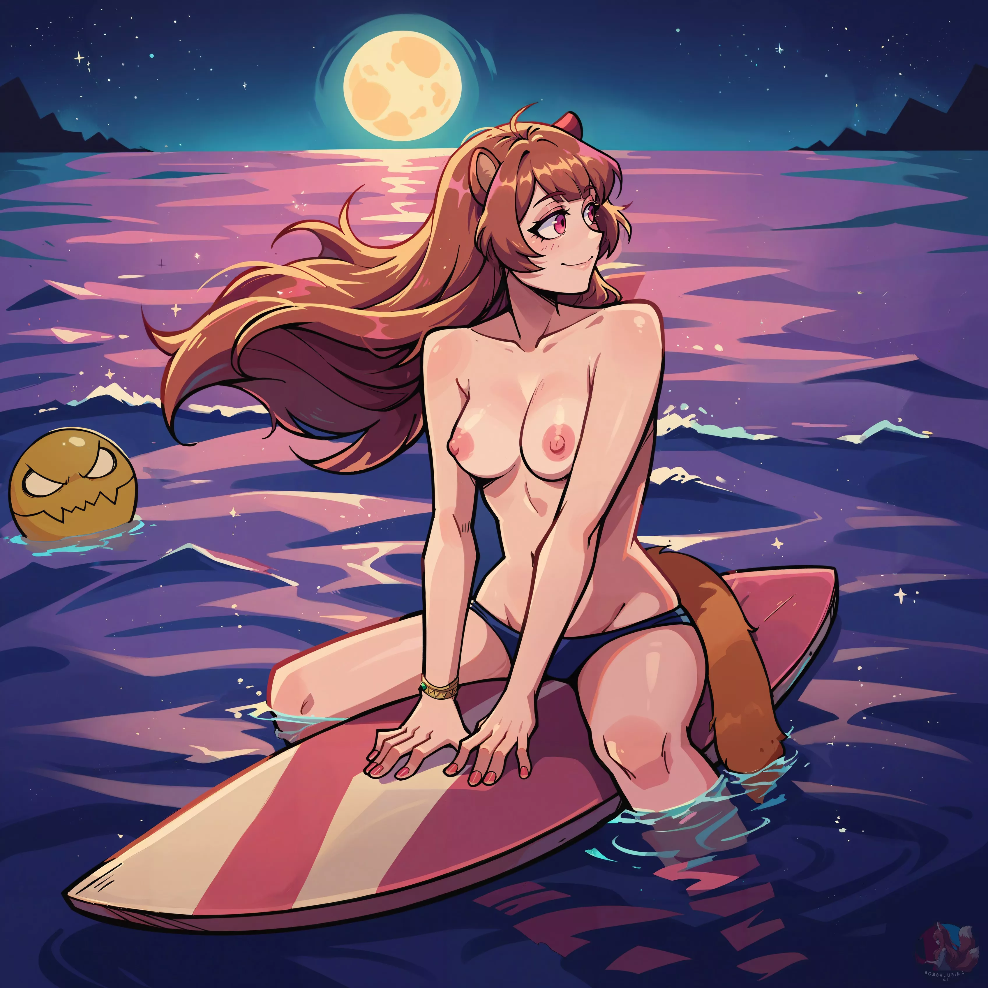 Raphtalia enjoying the waves at night.  posted by Bombalurina