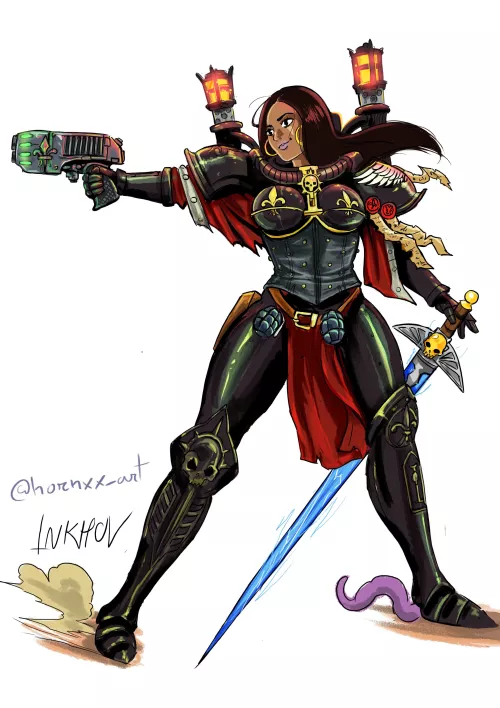 Adepta Sororitas defending hive city (@hornxx_art) by InKhov