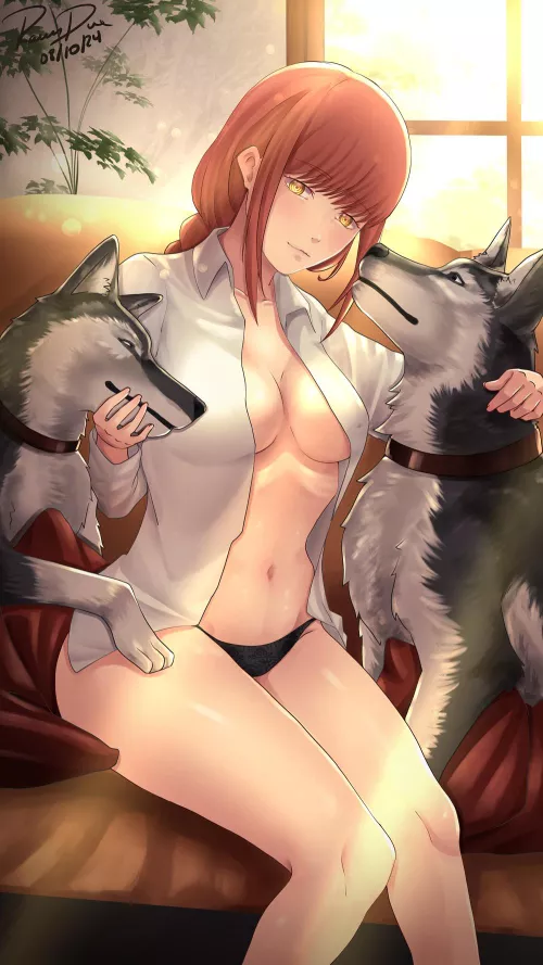 Makima and Two Doggos [Chainsaw Man] by xdragon2k