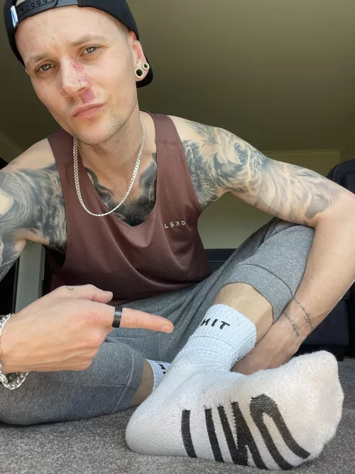 See my dirty white socks? They’re potent with my scent & ready to smother your face. All you need to do is make a send. Then DM me 😈 by TattedCashLord