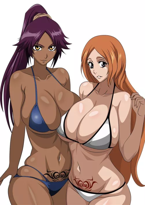 Yoruichi and Orihime by Evandagoatking