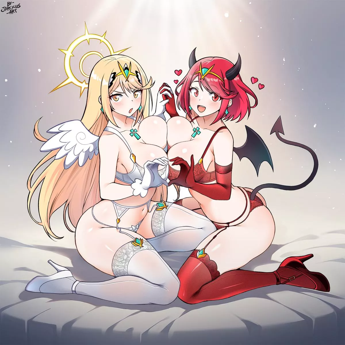 Angel Mythra 🤍 x Demon Pyra ❤️ [Xenoblade] posted by A_MASSIVE_PERVERT