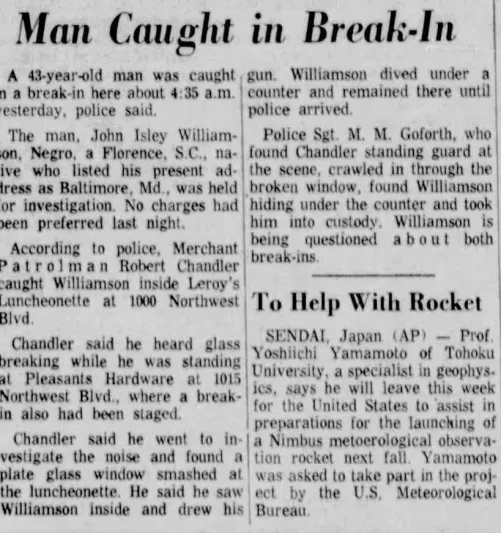Newspaper article from 1962 of Bob's father (Chris's grandfather) stopping a robbery  by TubroTerra