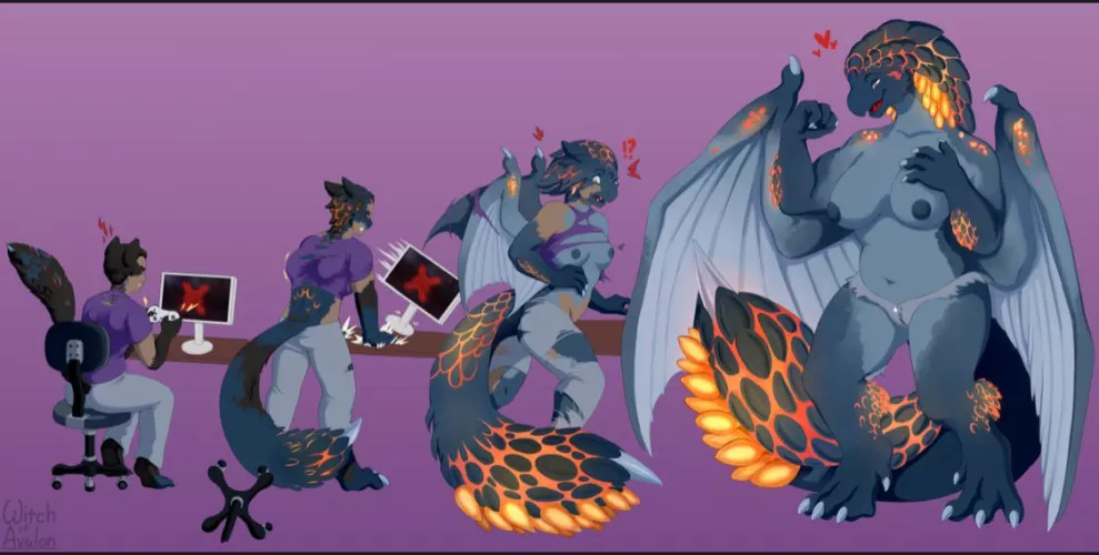 “Rage Quit, Get Fit” Monster Hunter Anthro Bazelgeuse TFTG by WitchofAvalon by The_TransforMaster37