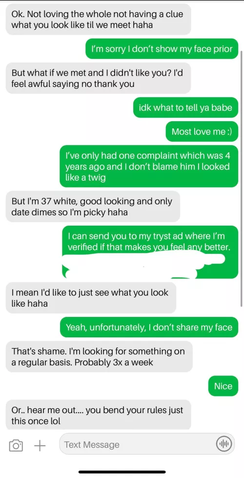 Show me your face, break your rules for me just this once  by No-Cartoonist854