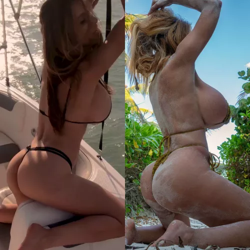 2018 Left (Natural Butt &1500cc Boobs) versus 2024 Right (BBL Butt Implant Sculptra Injected Butt & 2500cc Boobs). Both w/weight training to maintain my toned up Body. Fitness alone could have never given me my Curvaceous Bimbo Body. Bimboficatio by ellematthewsofficial