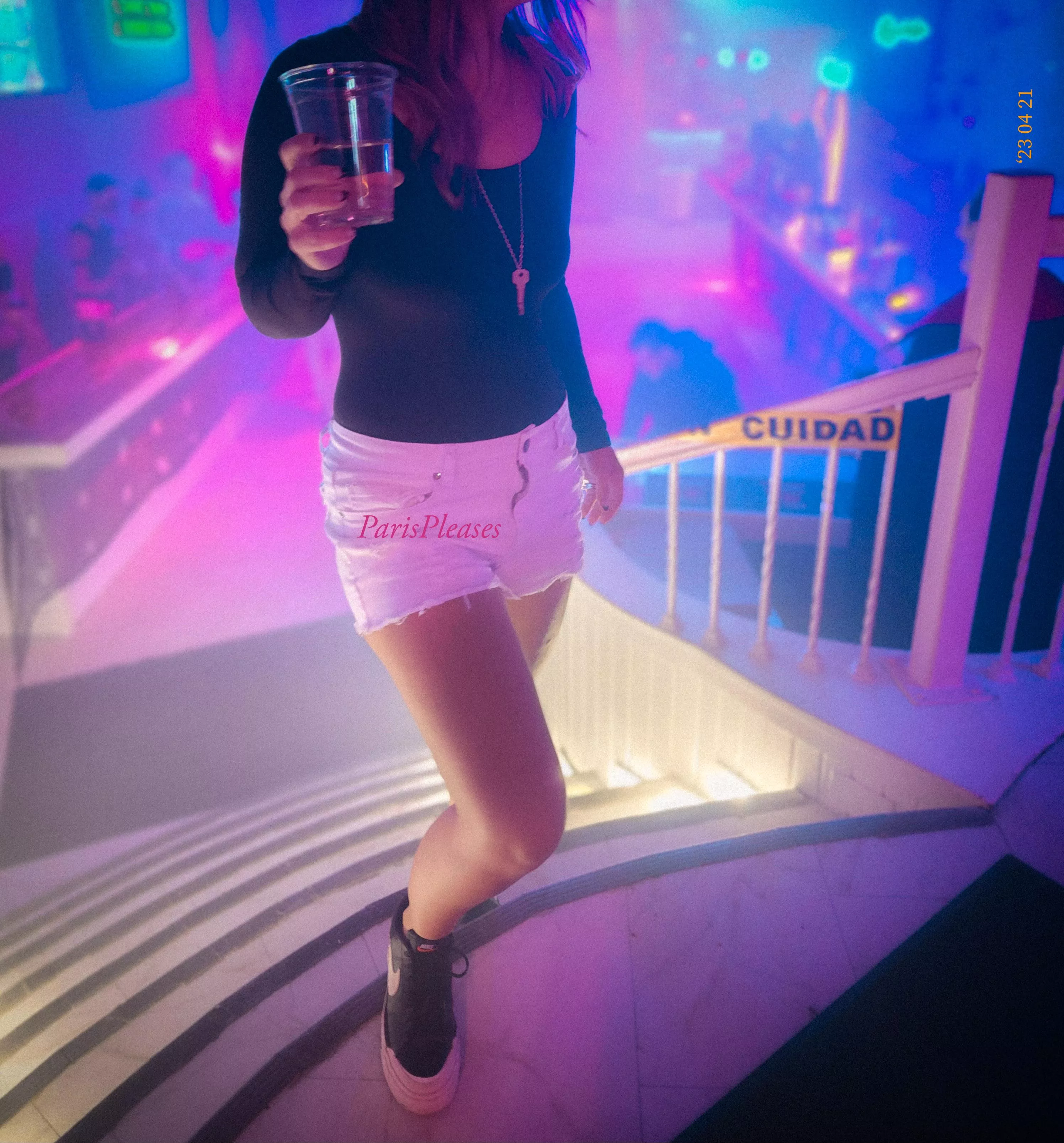 Had to take a break from dancing, hubby was having a hard time keeping up, straining in his cage as the other alpha men in the club took notice of the key around my neck 😈 posted by ParisPleases