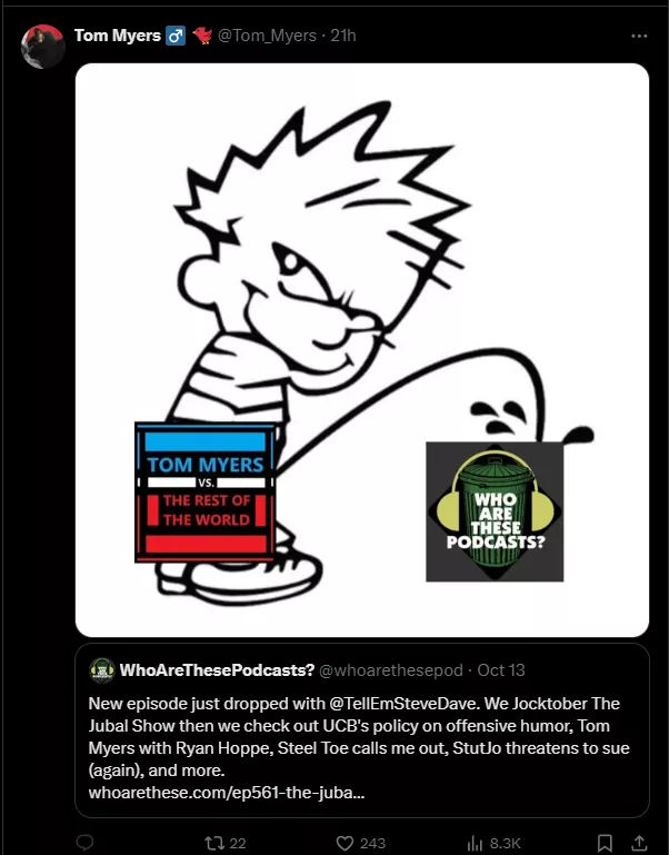 It's really funny knowing that there is a podcast out there that regularly makes fun of Tom Myers and it's not the one you're thinking of posted by Powerful_War_7261