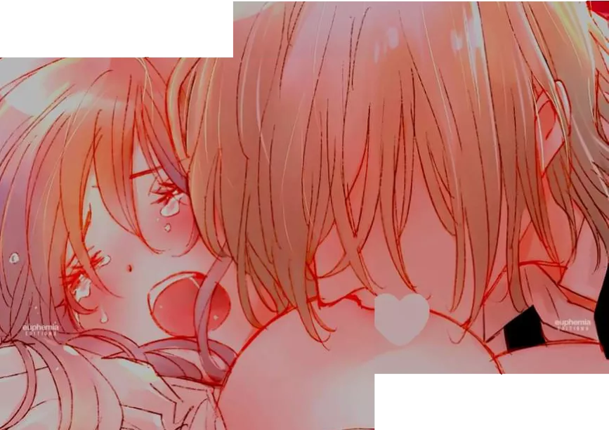 LF Color Source: open clothes, orange hair, closed eyes, open mouth, blush, saliva, upper teeth only, tears, censored nipples, breasts, 1girl, 1boy, breasts sucking, blonde, 