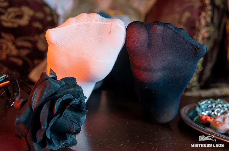 My lovely toes look so cute in these black and white nylons by MistressLegs