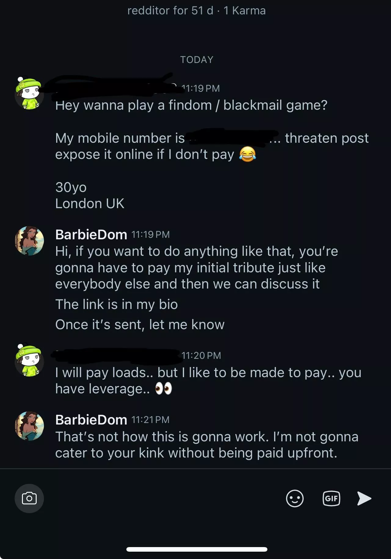 Oh yes, random man I’ve never done a session with, I’d love to cater to your kink for free in HOPES you will pay me afterwards 😐 posted by BarbieDom