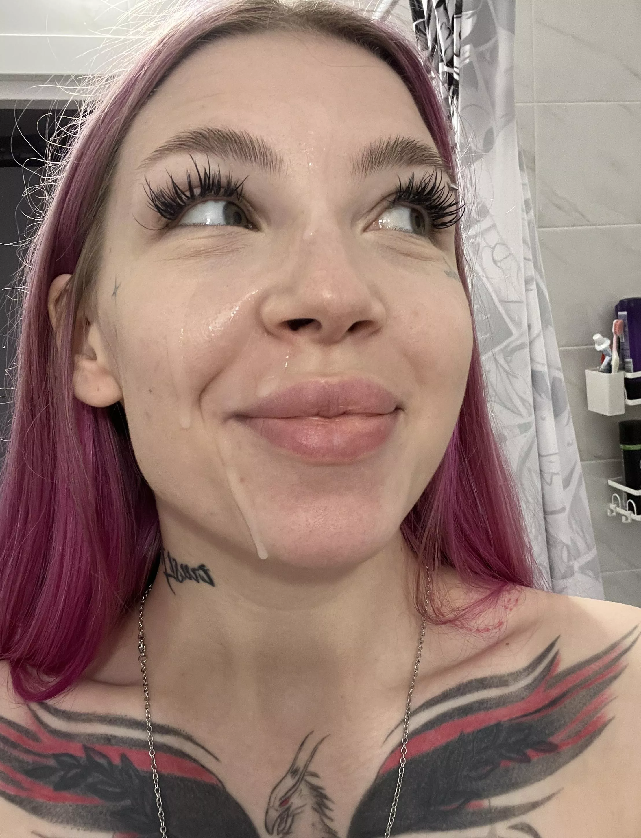 cum dripping down my face after I gave a guy a blowjob posted by StrawberryJoyy