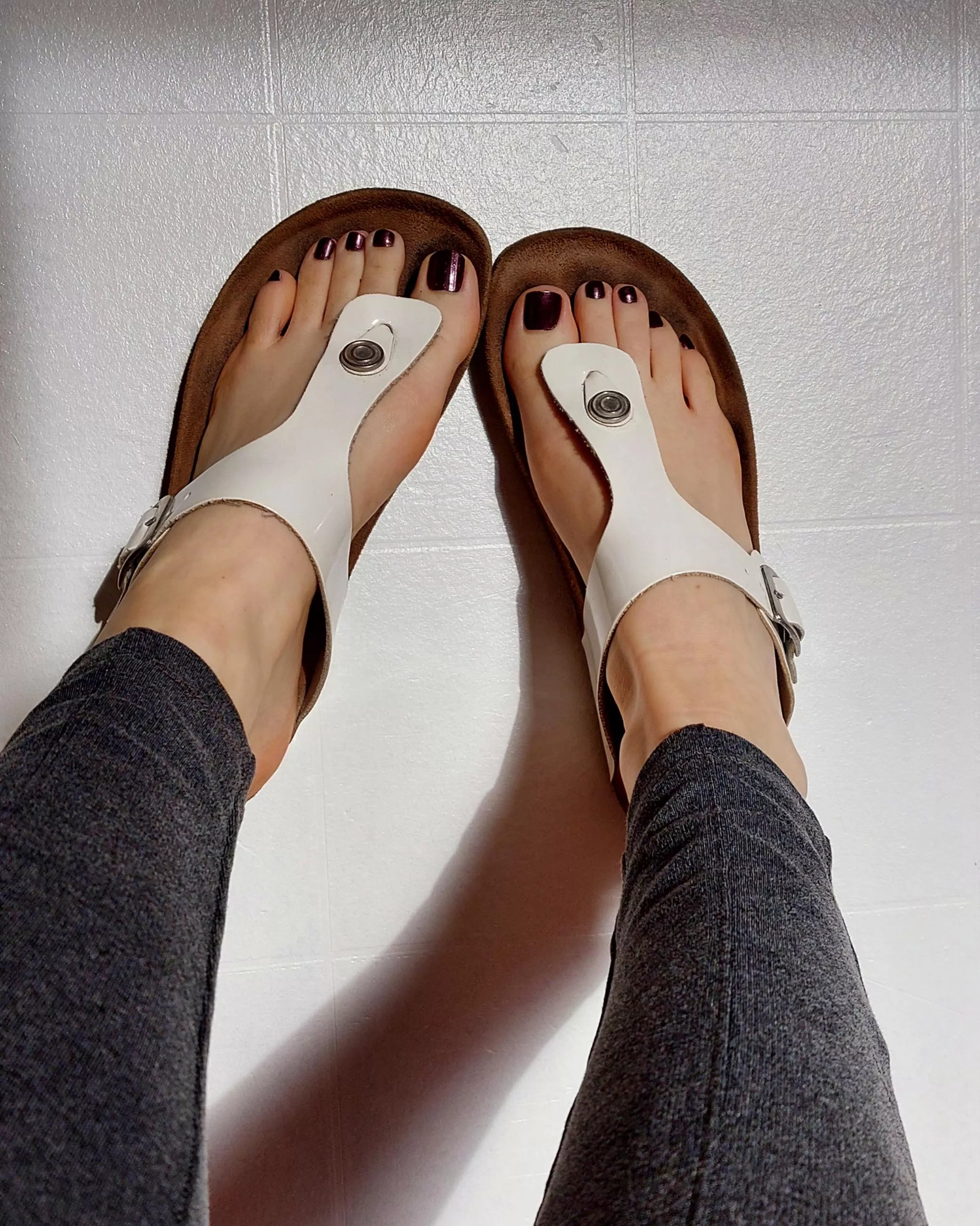 Enjoying the afternoon sun in my white sandals  posted by cindyslovelylegs