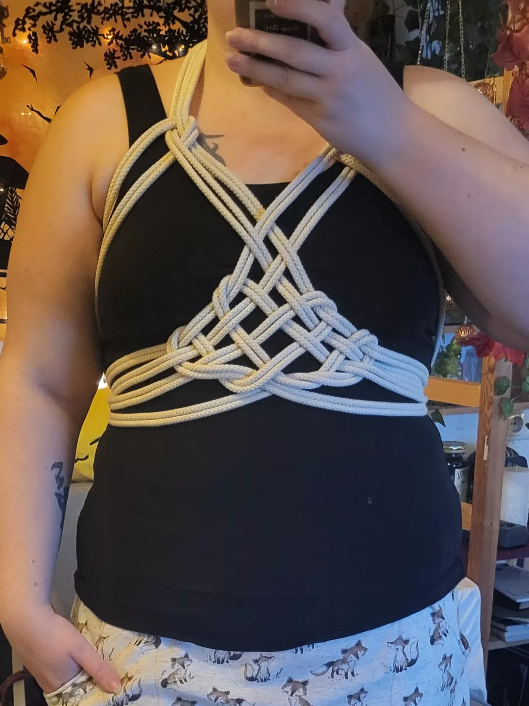Didn't had enough rope to follow the tutorial of a weaving corset. So I got creative  posted by Gullible_Decision_54