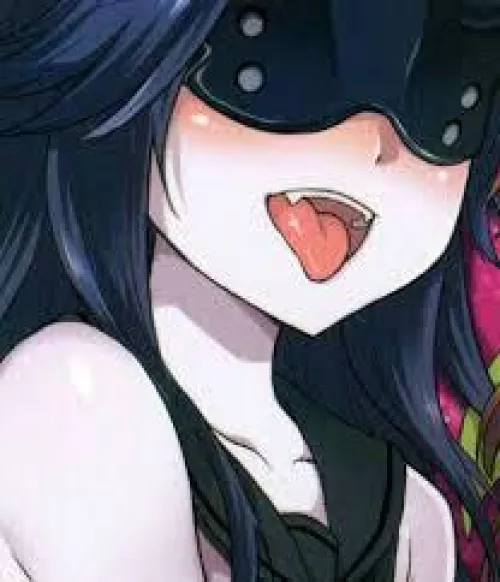 LF color source: 1girl, long hair, black hair, fang, open mouth, ahegao, blindfold, tongue, pale skin  by gmdragon
