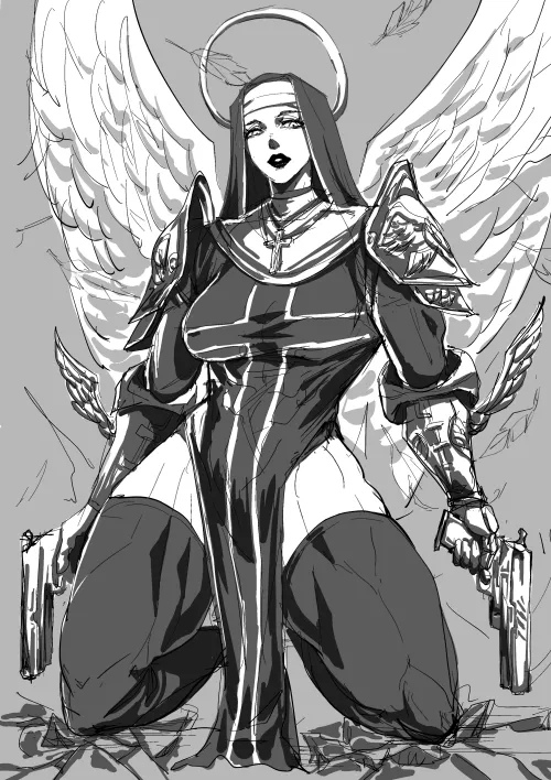 Battle nun sketch [@1509Virgoart] by TheTMoneyMan
