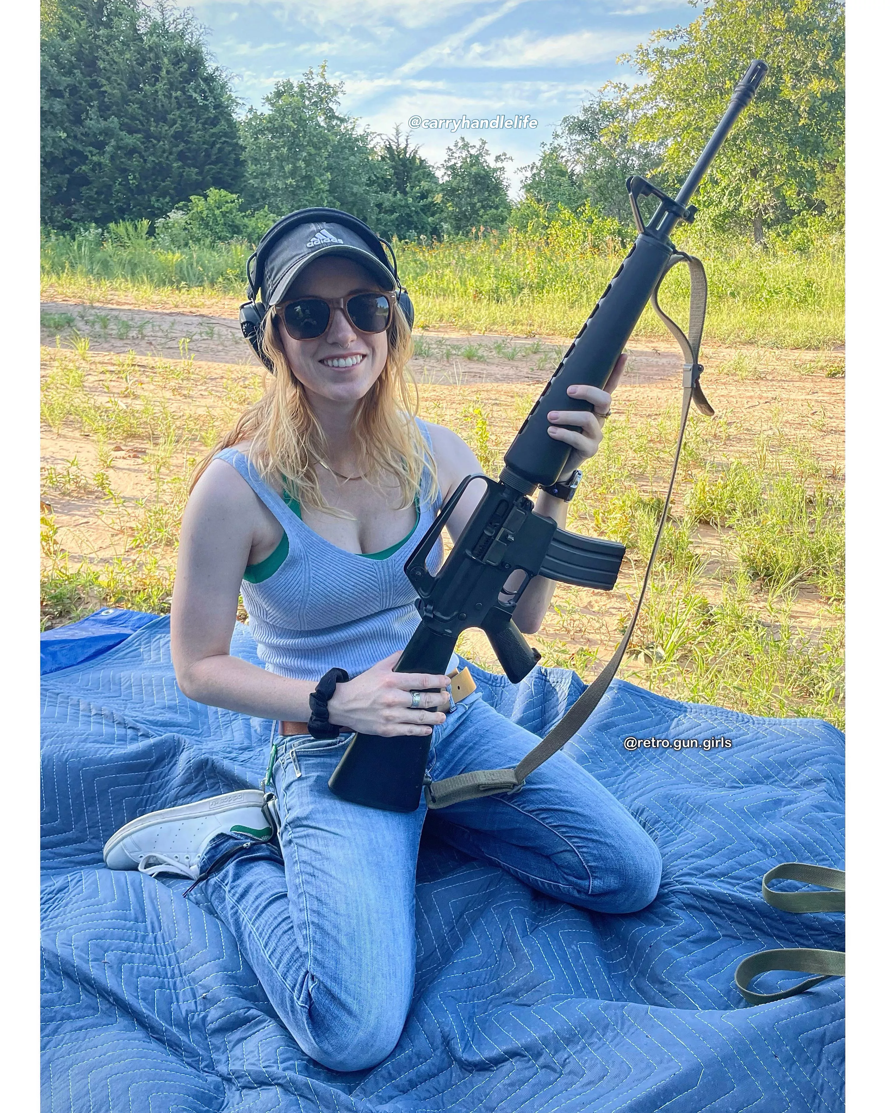 Blonde with Colt AR15 Sporter posted by RetroGunGirls