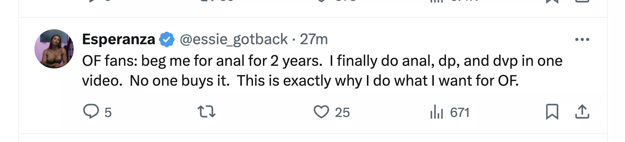 Essie Gotback on OF fans posted by DSCholly