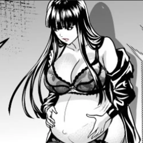 LF Mono Source: 1girl, long hair, dark hair, black hair, close up, leather jacket, large breasts, covered breasts, pregnant, Hands on stomach, worried expression, leaning on wall,  by someontheyfear