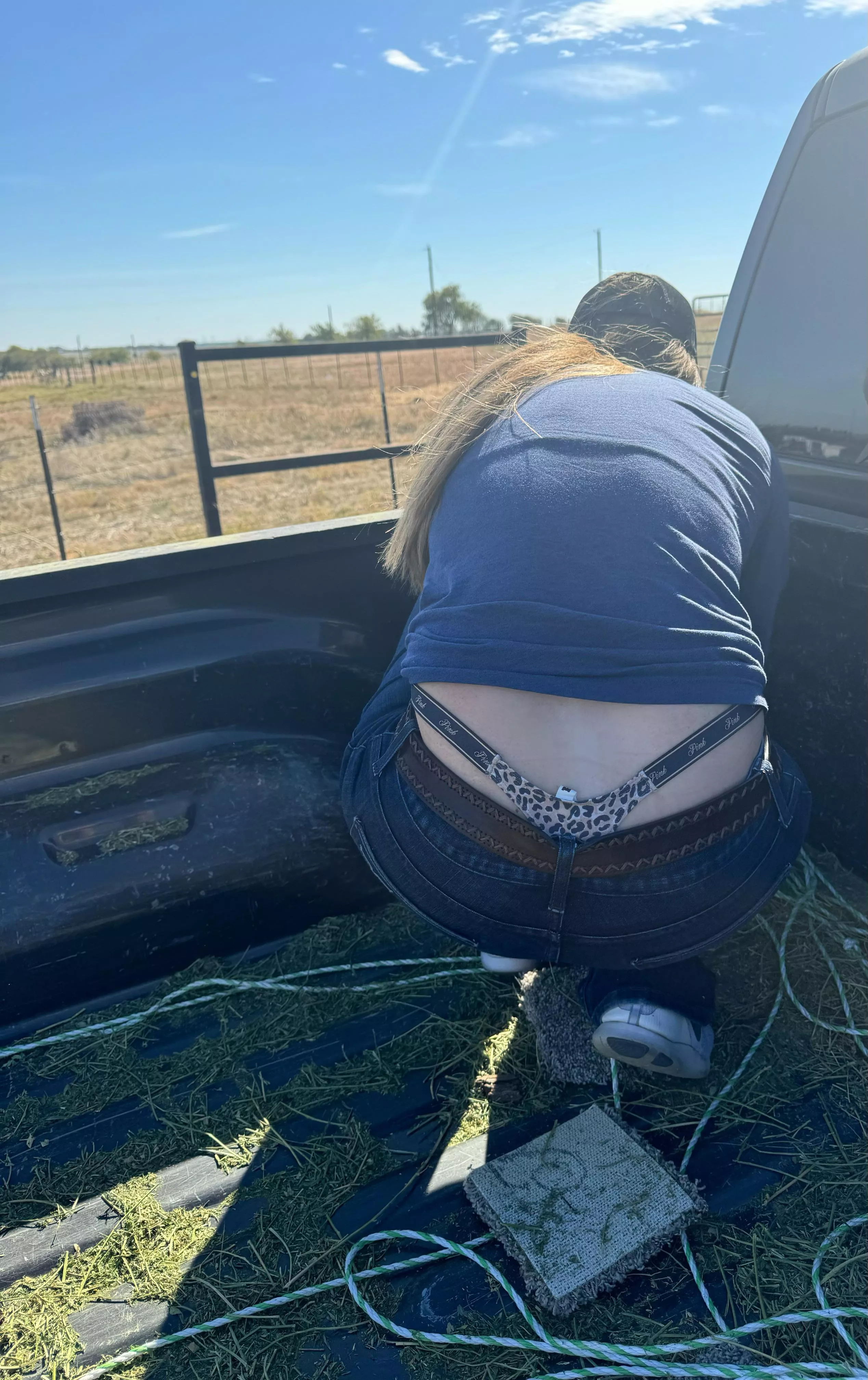Tail poking out after unloading a truck full of hay🫣 posted by nurserachelRN22
