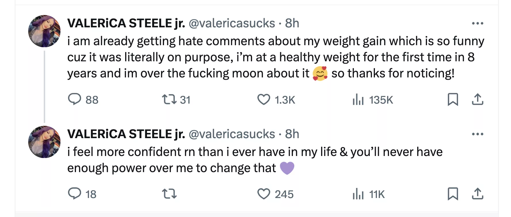 Valerica Steele on her weight gain posted by DSCholly