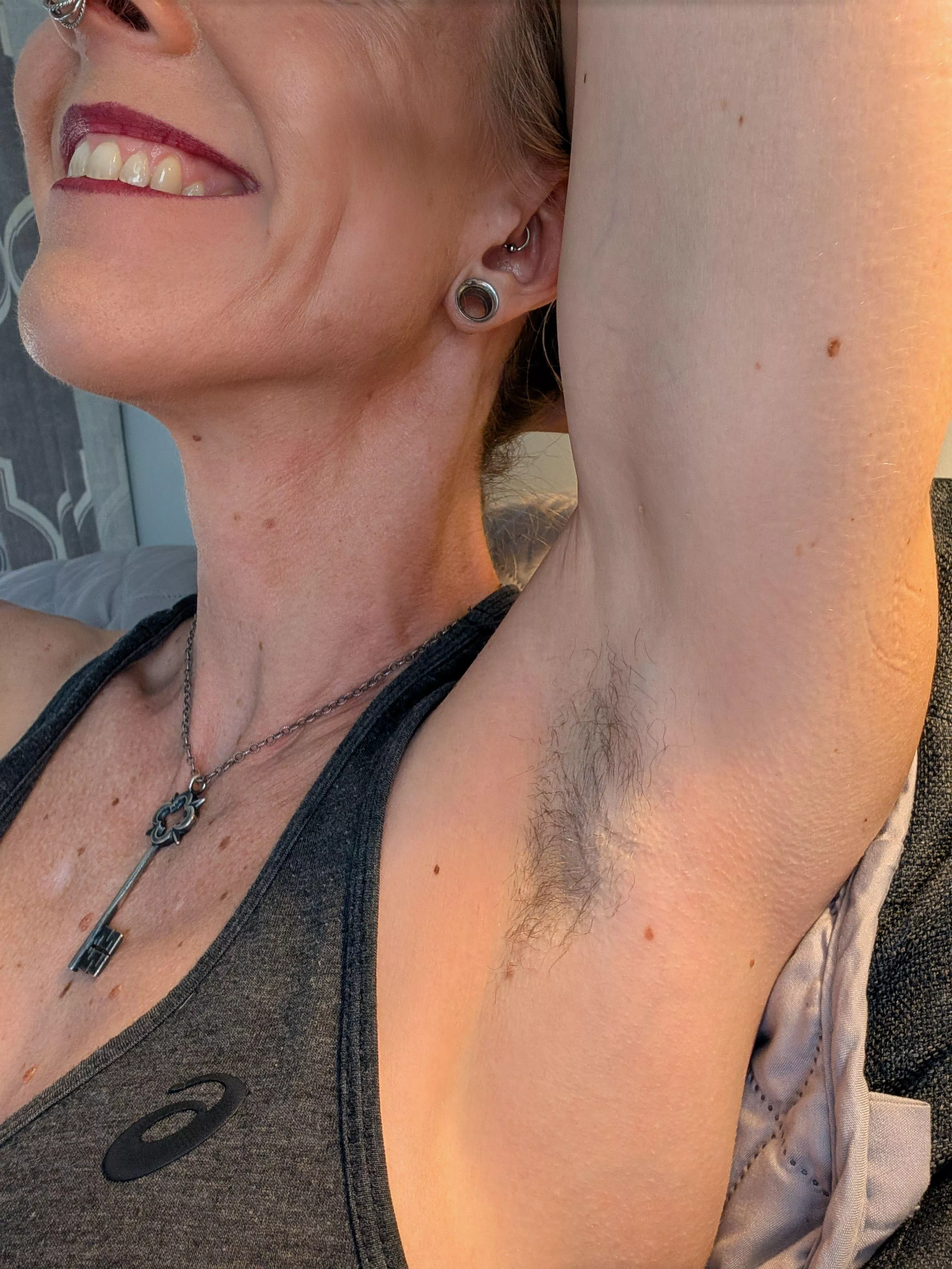 Not having to shave always brings a smile to my face. posted by LiftsNLingerie