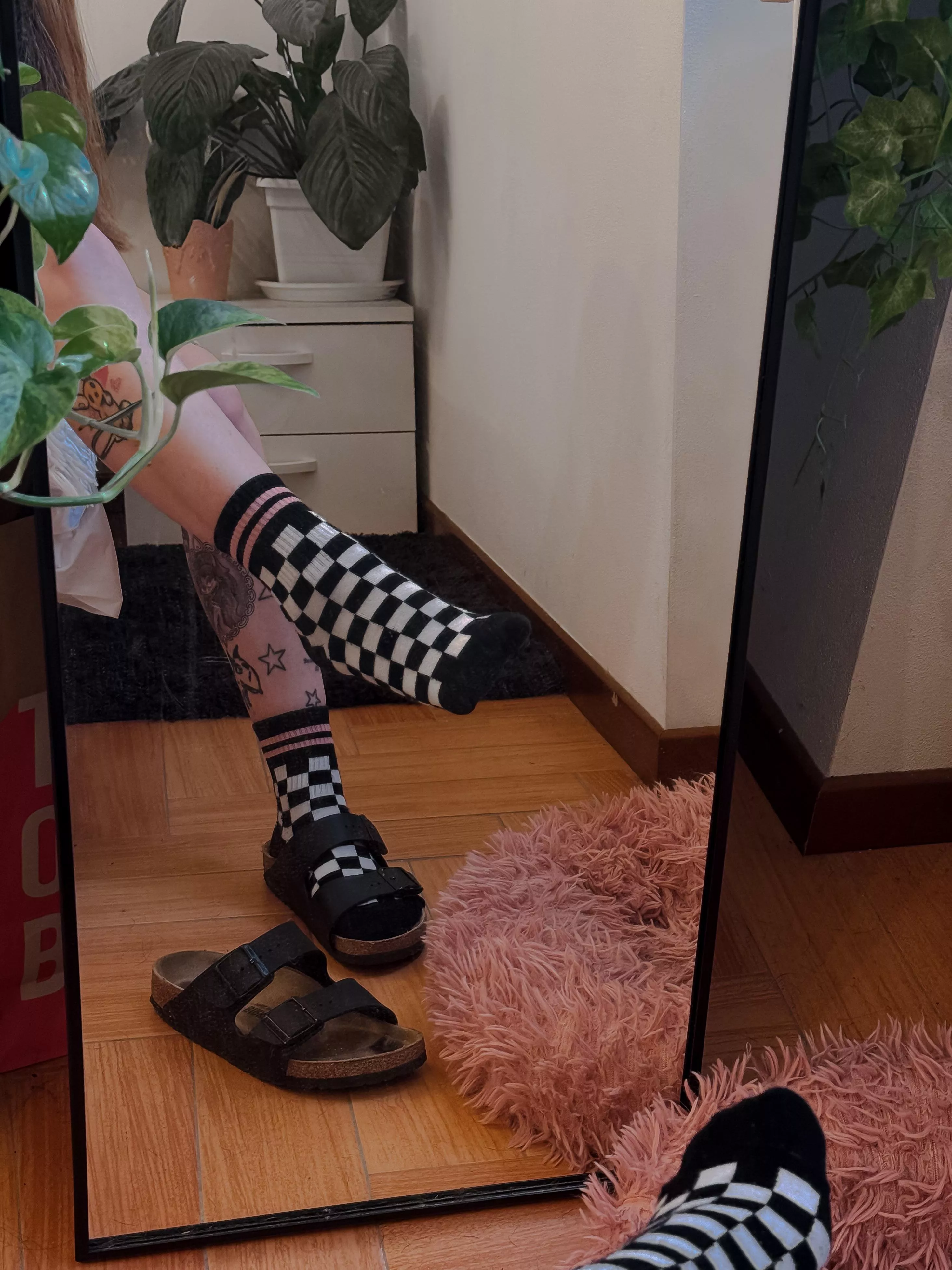 Checkered emo socks with Birks posted by jxkjessica