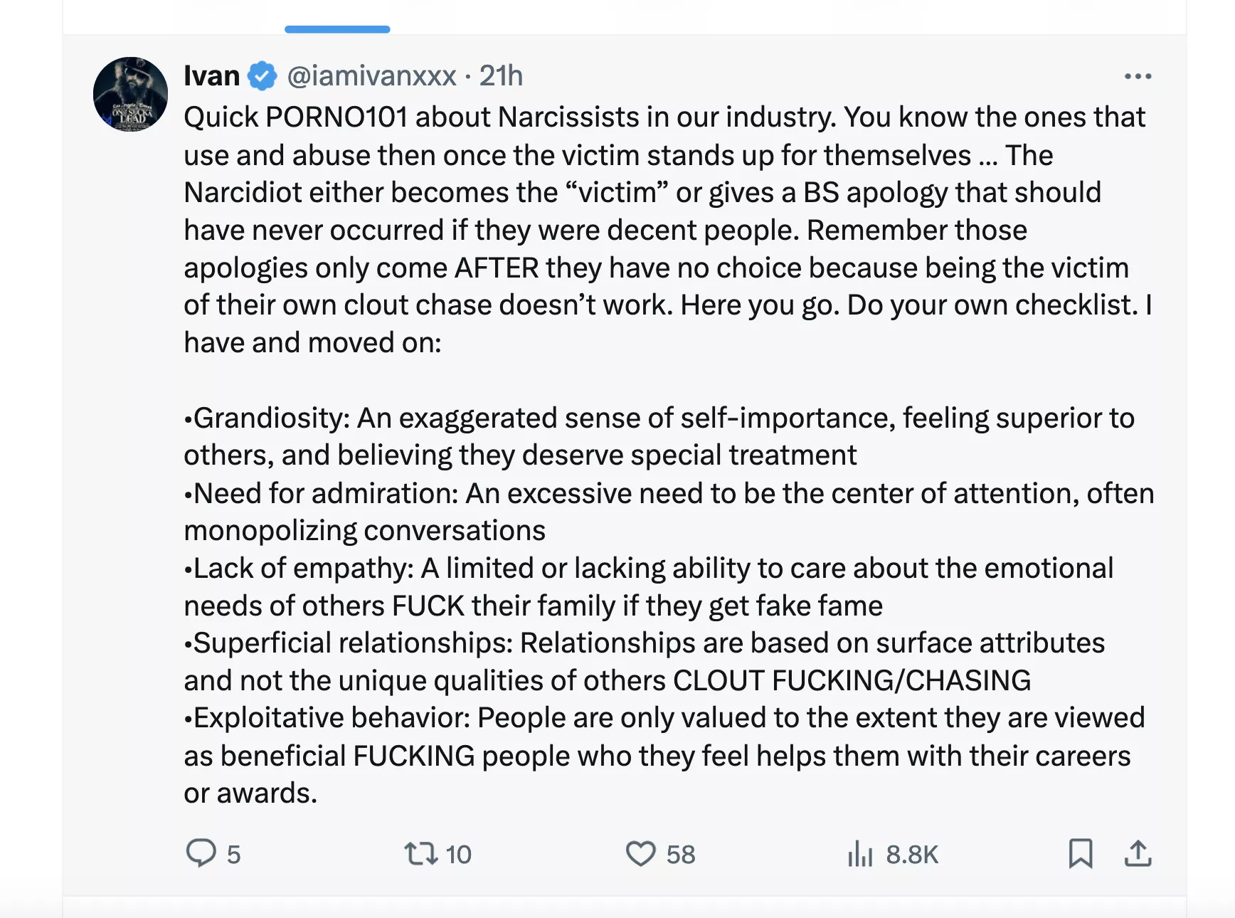 Director Ivan on industry Narcissists posted by DSCholly