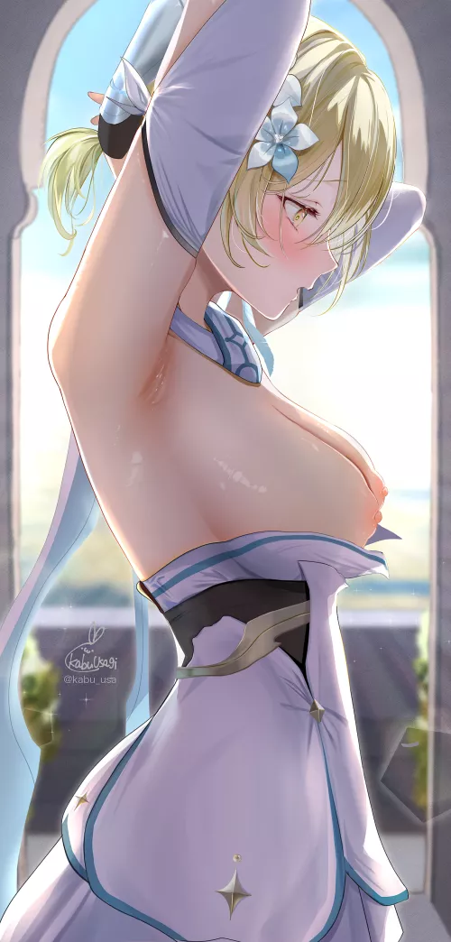 Lumine tying her hair by YeetedTuna