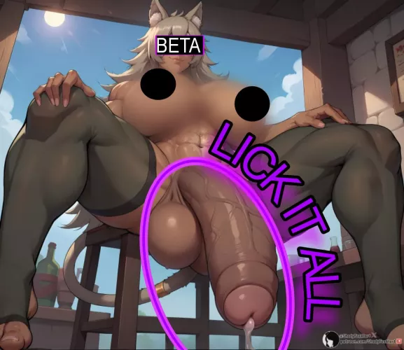 See that cock, beta? That's a real cock, not whatever shrimp you've got. Get on your knees and worship it, it's the only thing you deserve~ Lick all that pre clean, you don't want to know what will happen to your ass if even a single drop stains the  by AdHot7595