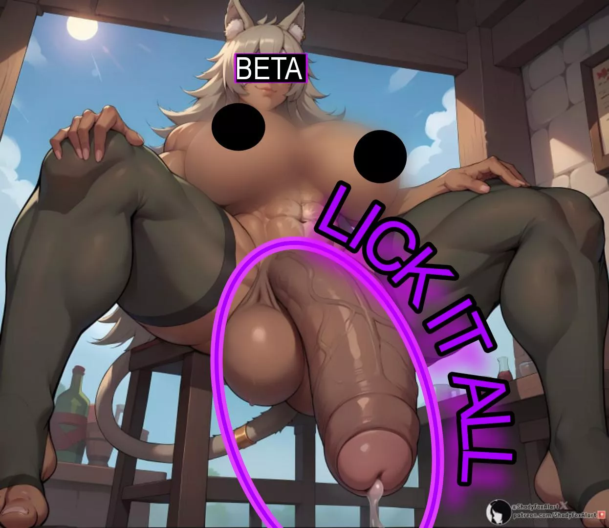 See that cock, beta? That's a real cock, not whatever shrimp you've got. Get on your knees and worship it, it's the only thing you deserve~ Lick all that pre clean, you don't want to know what will happen to your ass if even a single drop stains the  posted by AdHot7595