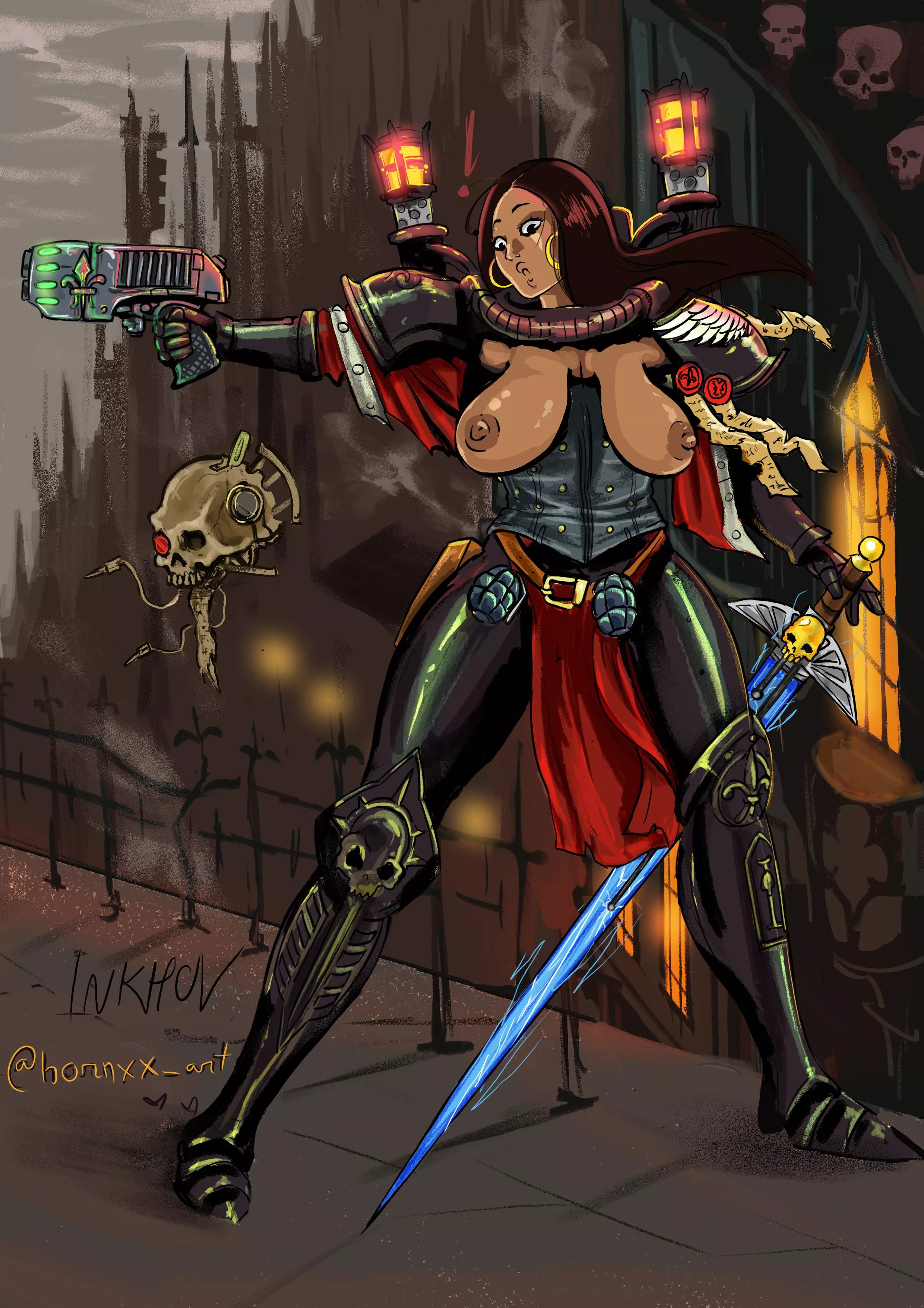 Oh! My chestplate flew off in the middle of defending Hive City :$ (@hornxx_art) source below
 posted by InKhov