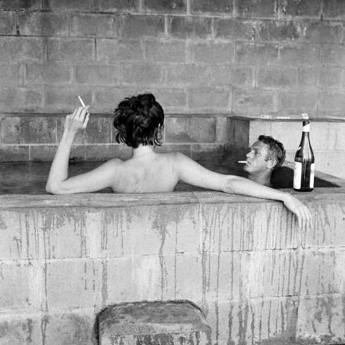 Steve McQueen & his wife, Neile Adams, taking a sulfur bath together in Big Sur, California, 1963 by marcus_for_loving