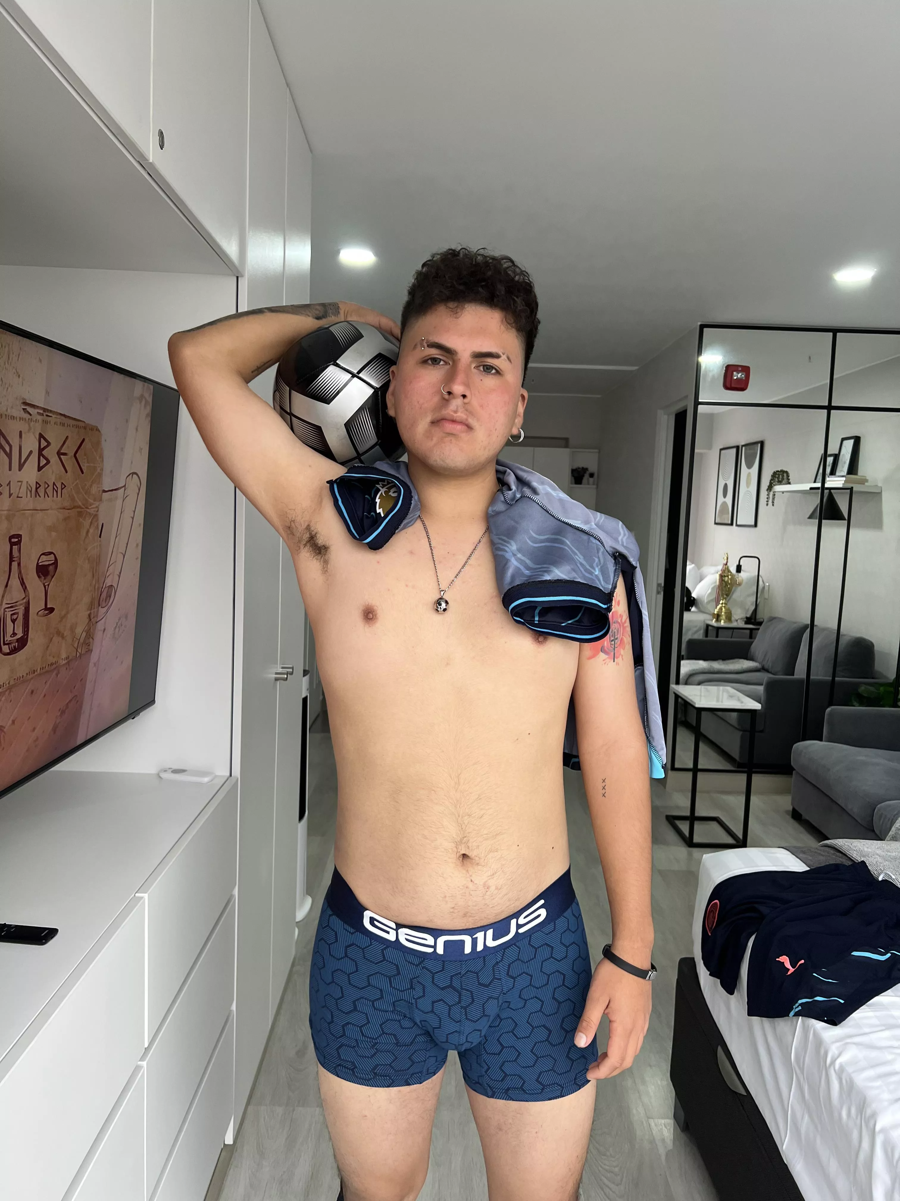 This soccer player bulge shows up real good in my underwear and in my shorts when I’m out on the field  posted by joanmanly