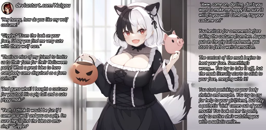 Become her pig for Halloween Part1 [commission][femdom][pig TF][transformation][pet play] by Nalgou
