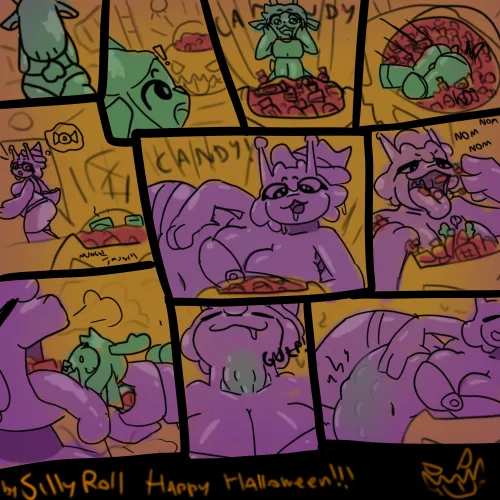 {comic} + {image} Halloween comic: Treat or Treat (OC, by me, Silly Roll) by Silly-Roll-5885