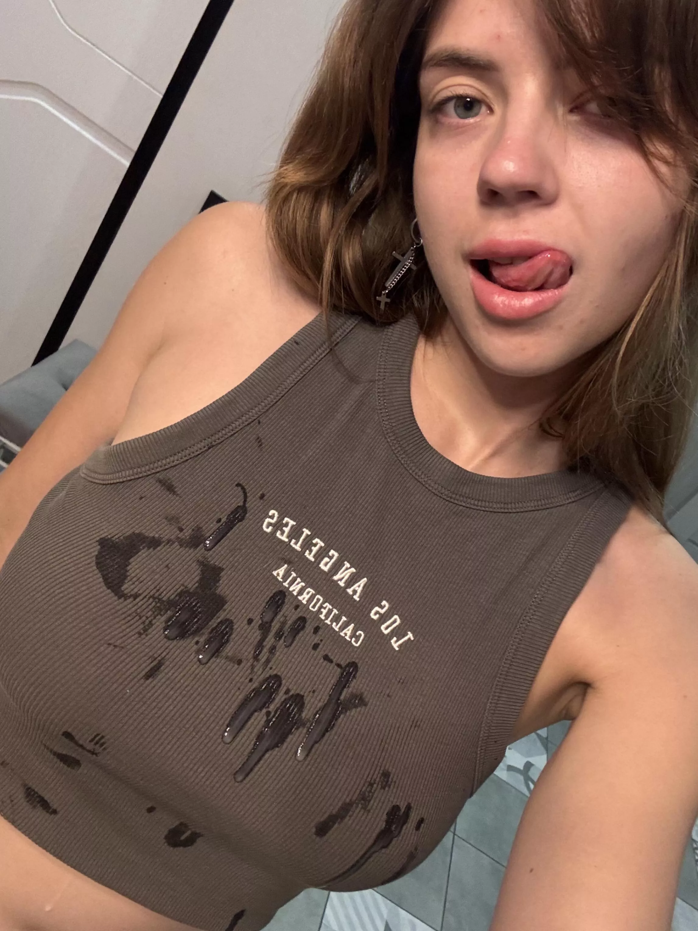 Cum spreading across my crop top... now it looks even more enticing posted by Frahetha